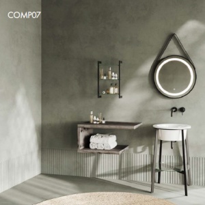 COMP07 Cadru suport metalic antracit mat Savini Due Gardenia cu lavoar ceramic, oglinda, blat si raft metalic