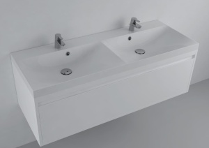 Lavoar incastrat din compozit, dublu, dreptunghiular, alb lucios, 121 x 46.4 cm, Foglia Modulo