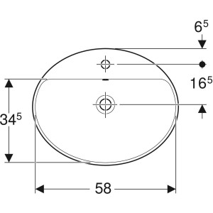 LAVOAR ÎNCORPORAT GEBERIT VARIFORM, OVAL, CU BANC CU ORIFICII DE ROBINET B-60CM, T-48CM, PREAPLIN VIZIBIL, GLAZURAT ALB - Img 2