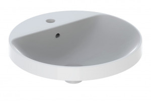 LAVOAR ÎNCORPORAT GEBERIT VARIFORM, ROTUND, CU BANC CU ORIFICII DE ROBINET D-48CM, PREAPLIN VIZIBIL, GLAZURAT ALB