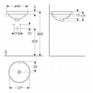 LAVOAR ÎNCORPORAT GEBERIT VARIFORM, ROTUND D-40CM, PREAPLIN VIZIBIL, GLAZURAT ALB - Img 3