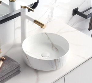 Lavoar pe blat Chole, rotund, 35x35x11 cm, efect marmura - Img 2