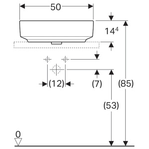 LAVOAR PE BLAT GEBERIT VARIFORM, ELIPTIC, CU BANC CU ORIFICII DE ROBINET B-50CM,T-40CM,PREAPLIN VIZIBIL, ALB - Img 7