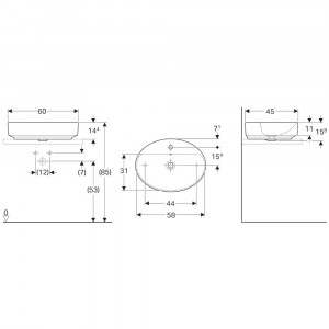 LAVOAR PE BLAT GEBERIT VARIFORM, OVAL, CU BANC CU ORIFICII DE ROBINET B-60CM,T-45CM, PREAPLIN VIZIBIL, ALB - Img 2