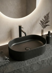 Lavoar pe blat, oval, negru mat texturat 49x31 cm - Img 2