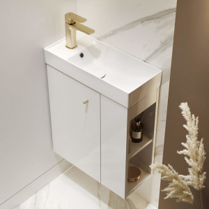 Mobilier suspendat Cersanit Larga pentru lavoar 50x22 cm, alb - Img 5