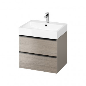 Mobilier suspendat Cersanit Virgo pentru lavoar incastrabil 60 cm, gri, manere negre
