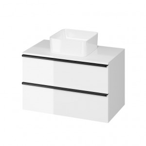 Mobilier suspendat Cersanit Virgo pentru lavoar pe blat, 80 cm, alb, manere negre