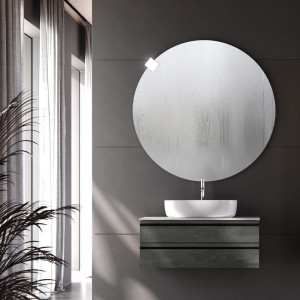 Mobilier suspendat Kolpasan Alexis cu blat alb pentru lavoar, 80 cm, Dark Concrete