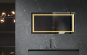 Oglinda cu iluminare LED Belform Cronos, buton touch, ceas si functie dezaburire, 120xH60 cm - Img 3