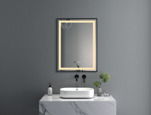 Oglinda cu iluminare LED Belform Infinity, buton touch, ceas si functie dezaburire 60xH80 cm - Img 2