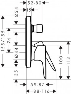 Ornament baterie cada/dus incastrata Hansgrohe Talis E, negru periat - Img 2