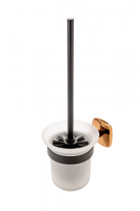 Perie WC FDESIGN Merida cu suport sticla mata-negru-roz auriu - Img 1