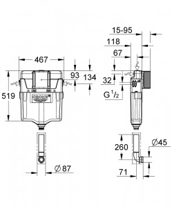 Rezervor incastrat Grohe GD212 cm, pentru vase wc pe pardoseala - Img 2