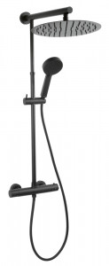 Set 2 in 1 Ferro Trevi: TRV7 baterie perete dus termostatata cu set bara dus cu suport culisant, dus fix si para dus mobila, negru - Img 2