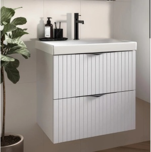 Set C143 Set dulap baie suspendat 2 sertare Cersanit Tirso lavoar inclus, 80 cm, MDF, alb mat - Img 3