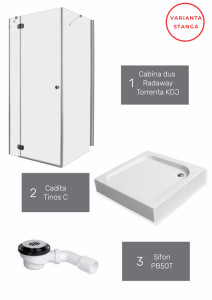Set cabina de dus Radaway Torrenta Kdj cu cadita Tinos C 90Lx90 cm si sifon PB50T - Img 2