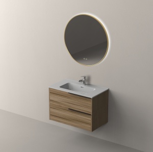 Set mobilier suspendat cu lavoar Nofer Bamboo 80 cm, maner negru