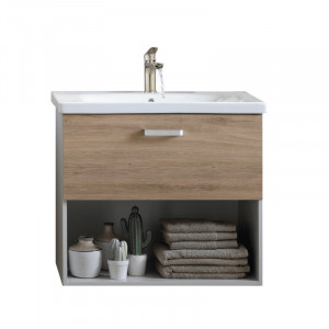 Set mobilier suspendat si lavoar Kolpasan Evelin 80 cm, stejar gri