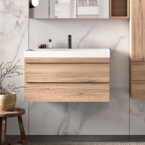 Set mobilier suspendat si lavoar Kolpasan Naomi 100 cm, natural wood - Img 2