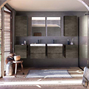 Set mobilier suspendat si lavoar Kolpasan Naomi 50 cm, dark concrete - Img 2
