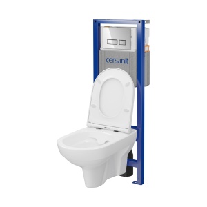 Set rezervor cu cadru Cersanit B972 System 40 mecanic cu vas wc suspendat City New CleanOn, cu capac si clapeta crom lucios - Img 2
