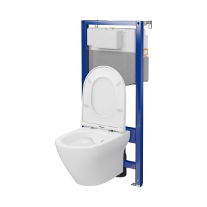 Set rezervor cu cadru Cersanit C20 AQUA 50 MECANIC, vas wc suspendat LARGA BY CERSANIT OVAL CleanON, capac softclose - Img 2