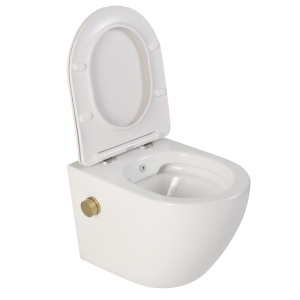 Set vas wc suspendat alb cu functie bideu si baterie auriu mat Foglia Oslo, rezervor incastrat si clapeta alb mat, Alcadrain - Img 2