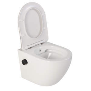 Set vas wc suspendat alb cu functie bideu si baterie negru mat Foglia Oslo, rezervor incastrat si clapeta alb mat, Alcadrain - Img 2