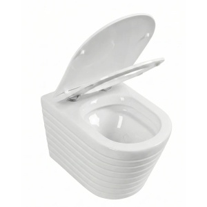 Set vas WC suspendat Rimless alb striat cu capac soft close - Img 3