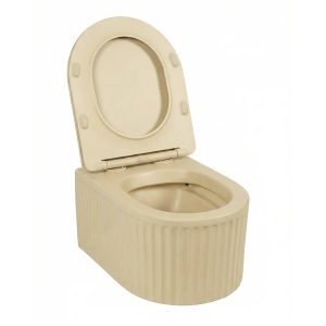 Set vas WC suspendat Rimless bej texturat cu capac soft close - Img 2