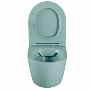 Set vas wc suspendat, verde turcoaz, mat, rimles , capac softclose, Rotund, Foglia Oslo - Img 3