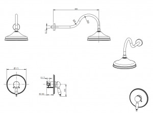 Sistem dus incastrat FDESIGN Lacrima cu cap dus fix si brat, bronz - Img 2