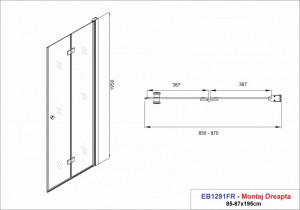 Usa de dus plianta Sanotechnik Optima Black, montaj dreapta, 85-87x195 cm, negru mat - Img 9