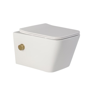 Vas wc suspendat cu functie bideu, dreptunghiular, apa calda rece, rimless, baterie auriu mat Foglia Safari - Img 4
