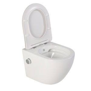Vas wc suspendat cu functie bideu, semirotund, rimless, apa calda rece, capac soft close, baterie crom Foglia Oslo - Img 2