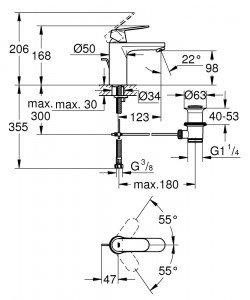 Baterie lavoar Grohe Eurosmart Cosmopolitan pipa M, crom - Img 2