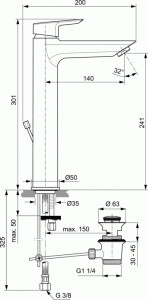 Baterie lavoar Ideal Standard Tesi inalta cu ventil pop-up, crom - Img 2