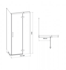 Cabina dus patrata Cersanit Jota Black, usa batanta, dreapta, 80x80 cm - Img 2