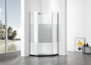 Cabina dus pentagonala Belform Maze, usa batanta stanga, 80x80 cm, crom