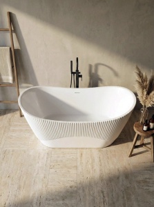 Cada baie freestanding Cara Line, acril, riflata, 170x75 cm, alb lucios - Img 6