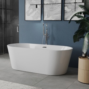 Cada baie freestanding Foglia Ovale, cu preaplin si sifon inclus, 150x75 cm, alb