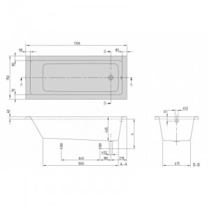 Cada baie rectangulara Villeroy&Boch Targa Plus Solo, acril, 170x75 cm - Img 3