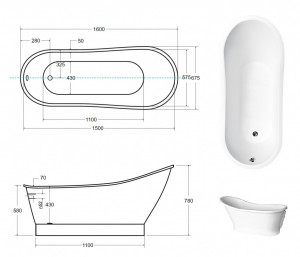 Cada freestanding compozit Besco Gloria alba 160x68 cm - Img 6