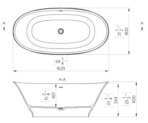 Cada freestanding ovala, compozit alb lucios 163x80x60 cm, Foglia Prisma - Img 3