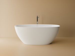 Cada freestanding ovala, compozit alb mat, interior lucios, 167x80x63 cm, Foglia Florence
