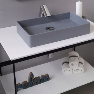 Cadru metalic cu blat, polita si lavoar Kuma SQ50 ZOOM LOFT style, RECTOR, 80 cm - Img 1