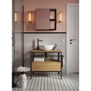 Dulap baie cu oglinda si polite, Cersanit Zen / Garda, negru mat, 59.5 x 15 x 59.5 cm - Img 2