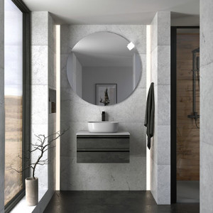 Dulap baza suspendat Kolpasan Alexis cu blat alb, 60 cm, Dark Concrete - Img 2