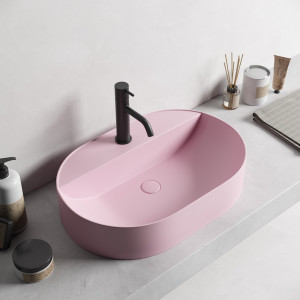 Lavoar baie oval pe blat Maurice, 50x38x12 cm, roz mat - Img 2